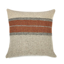 Load image into Gallery viewer, cream, red, and black stripped libeco pillow cover in front of a white background

