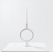 Load image into Gallery viewer, one white O candle holder with a white pillar candle
